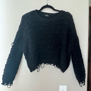 STORIA Black Textured Cropped Sweater Distressed Hem Grunge Y2K Moderm Knit M